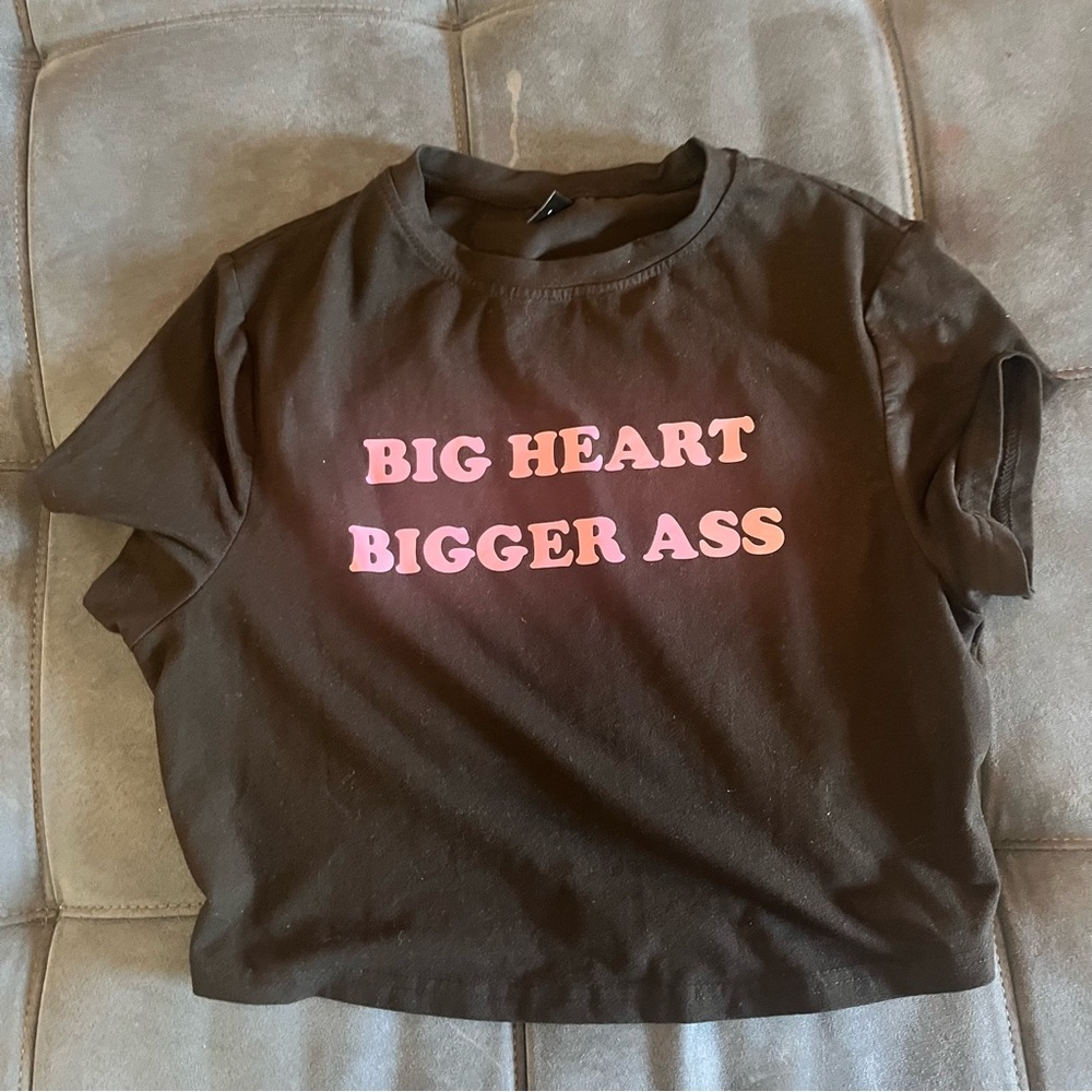 SHEIN Brown Crop Top with Pink Text